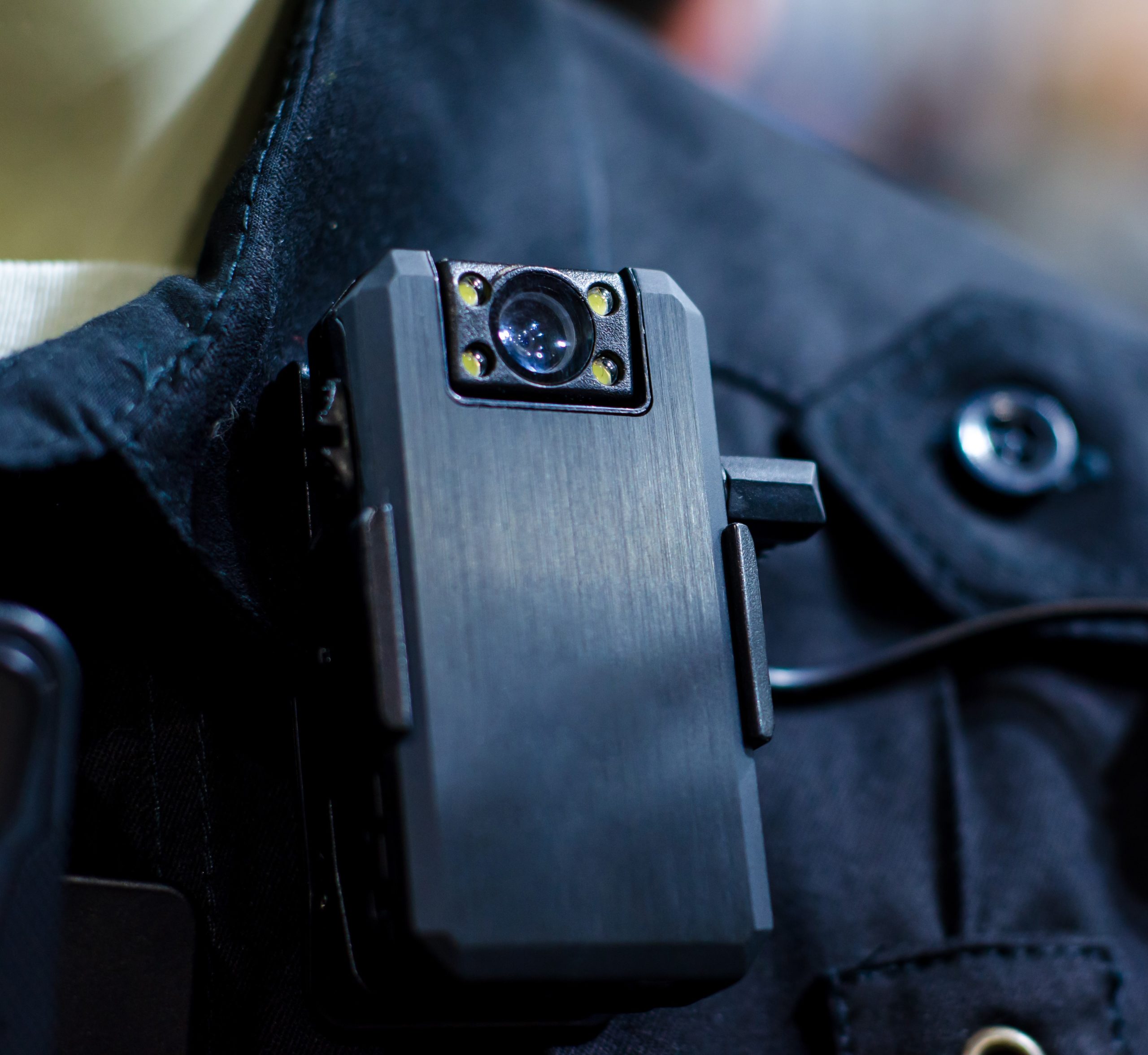 Close-up of police body camera