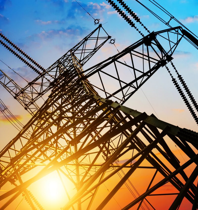 high voltage post.High-voltage tower sky background.