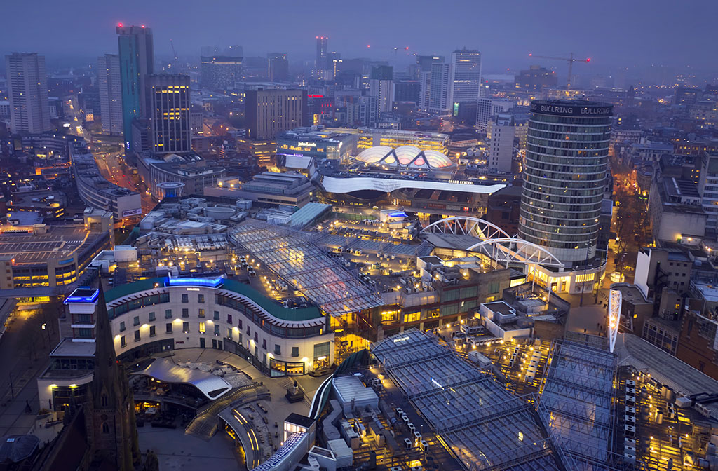 BIRMINGHAM, UK - 2019: Birmingham UK city centre at dawn